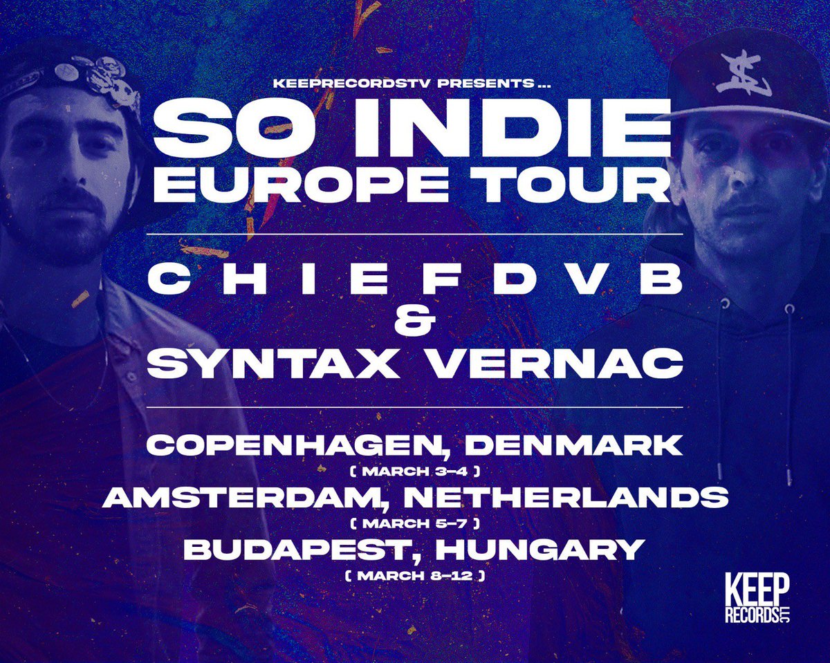 KeepRecordsLLC's tweet image. The #SoIndieTour is hitting Europe for 2 weeks! Follow our IG for daily content while we’re out there with @ChiefDVB &amp;amp; @SyntaxVernac from March 3rd - 12th. 🙏🏻🤭
instagram.com/keeprecords