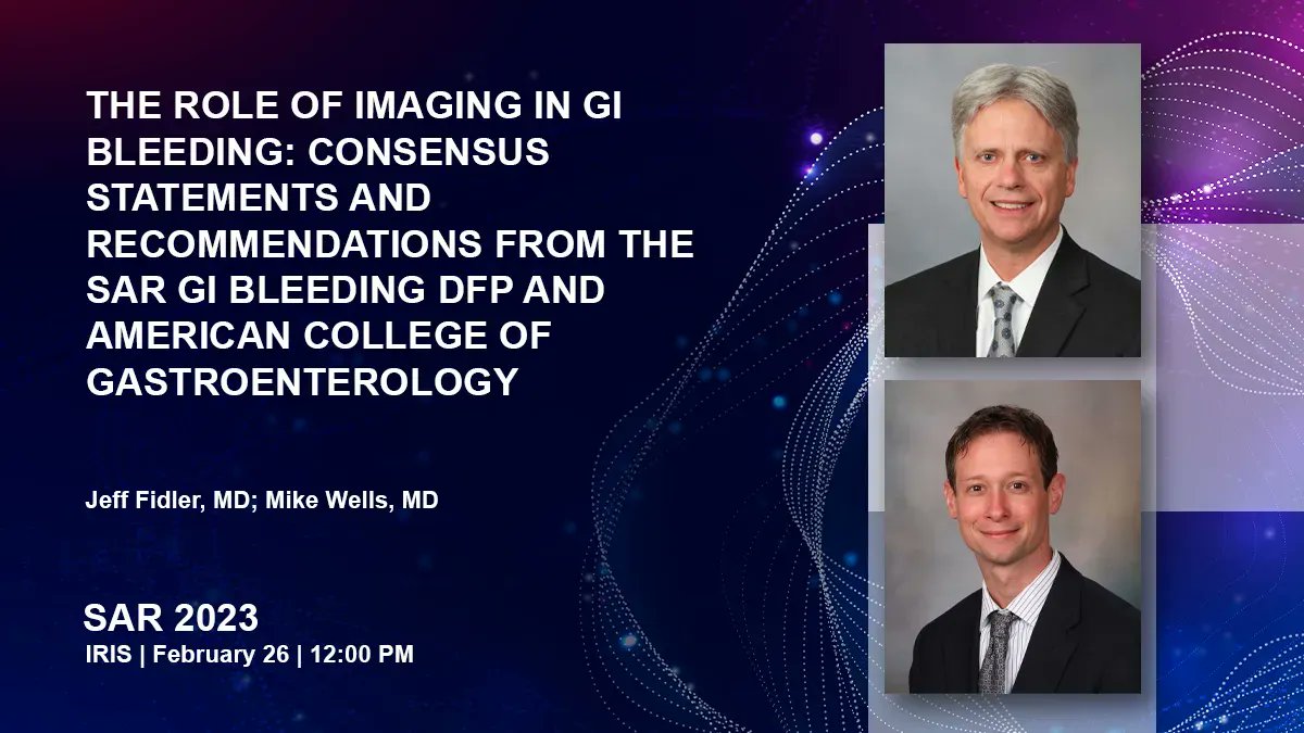 Mayo Clinic Radiology (@mayoradiology) on Twitter photo Hear Drs. <a href="/JeffFidlerMD/">Jeff Fidler MD</a> and Mike Wells in "The Role of Imaging in GI Bleeding: Consensus Statements and Recommendations from the SAR GI Bleeding DFP and American College of Gastroenterology" at noon today in IRIS at #SAR23. #MayoAtSAR23 Hear Drs. <a href="/JeffFidlerMD/">Jeff Fidler MD</a> and Mike Wells in "The Role of Imaging in GI Bleeding: Consensus Statements and Recommendations from the SAR GI Bleeding DFP and American College of Gastroenterology" at noon today in IRIS at #SAR23. #MayoAtSAR23