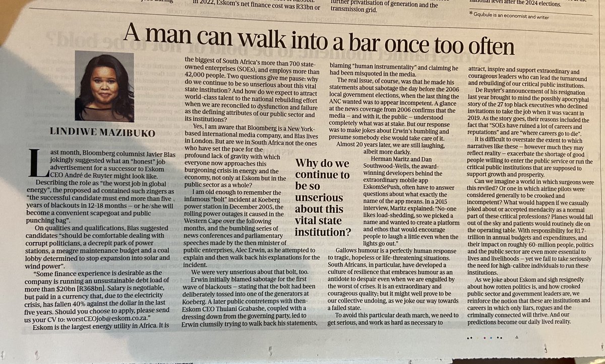 WandileSihlobo's tweet photo. An important note from Lindi/⁦@LindiMazibuko⁩ in this week's issue of the Sunday Times https://t.co/R0bRghXn1k