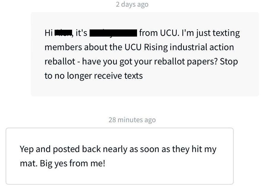 ucu's tweet image. Our fantastic volunteers are Getting The Vote Out this Sunday evening🙏

If we text you🤳

Please respond and let us know whether you've voted

Bonus points if you've voted YES this enthusiastically👇😂

#ucuRISING