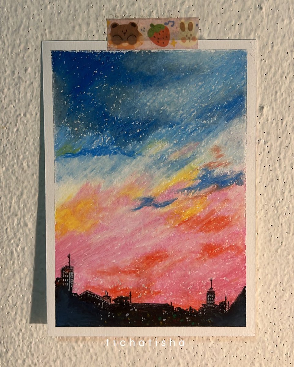 แวะมาลงงานเก่าๆ กับท้องฟ้าหลากสีฮะ ｡•◡•｡*: ꒰ winter.ori 💐 ꒱ #ทิชาสิวาด #oilpastel #สีชอล์ค #สีชอล์ก #mungyo