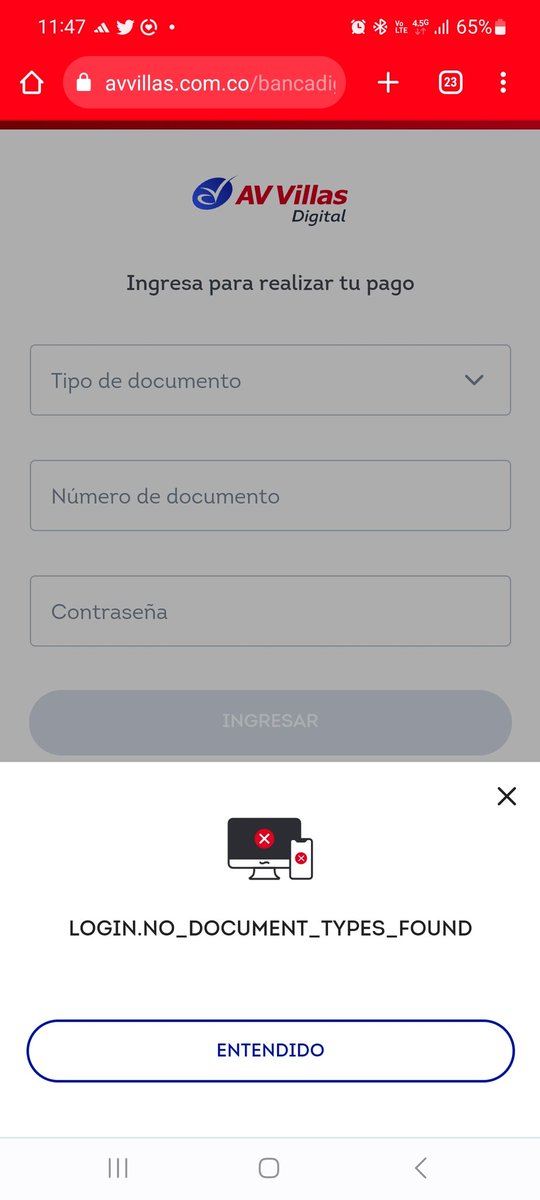 MiguelCastillaH's tweet photo. @Banco_AvVillas Buenos días será que le dicen al de desarrollo que la tabla de los tipos documentales no la puede leer la página... Gracias el entendera... https://t.co/gGqakFF8Ia