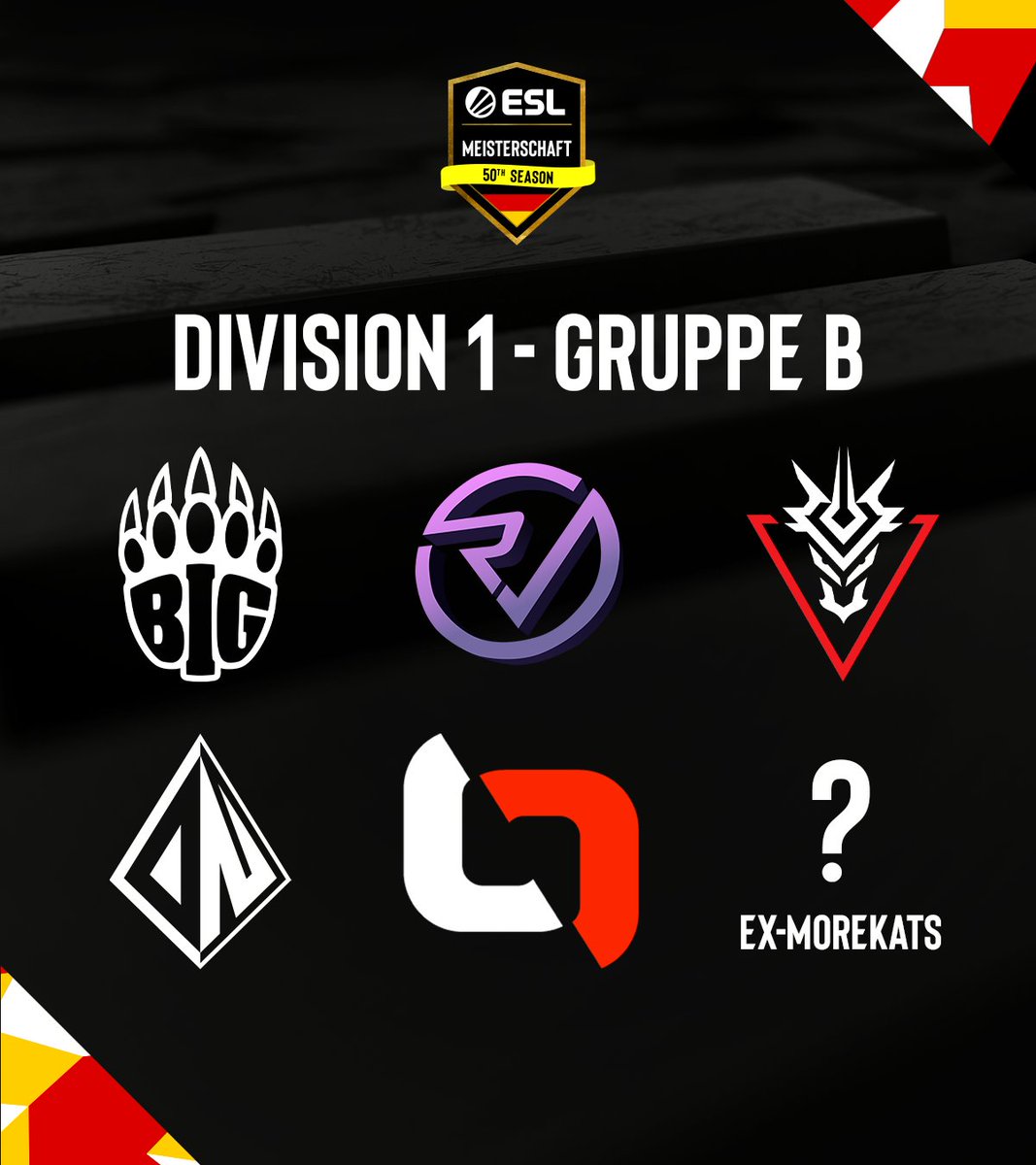 Die Gruppen der #ESLMeisterschaft Division 1 stehen! 🔥

Da erwarten uns die Saison ein paar geile Matchups. 👀