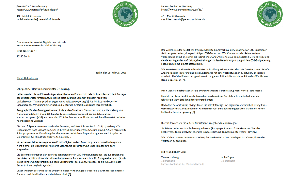 parents4future's tweet photo. @Luisamneubauer @Wissing Wir unterstützen #WissingRücktritt.

Hiermit fordern wir Sie auf, Ihr Ministeramt umgehend niederzulegen, Herr @Wissing!

▶️ https://t.co/nYEmB5iLVJ
▶️ https://t.co/lqbFZtFx5g

#WissingBlockiertDieZukunft #ZurücktretenHerrMinister 
https://t.co/bJkH5cEg60
https://t.co/HO5uMZaYJQ