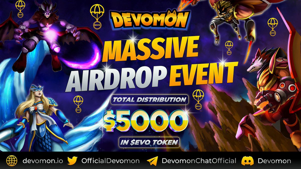 🔈 Devomon Huge Airdrop is just started!

🎁Prize Pool: $5000 worth of $EVO

🏆Total winners: 100!

🗒 Follow all the tasks and invite your friends to earn more points. 

🥇 Join the competition:

gleam.io/TLnUk/devomon-…

#airdrop #giveaway #gleam #AirdropAlert #AirdropCrypto