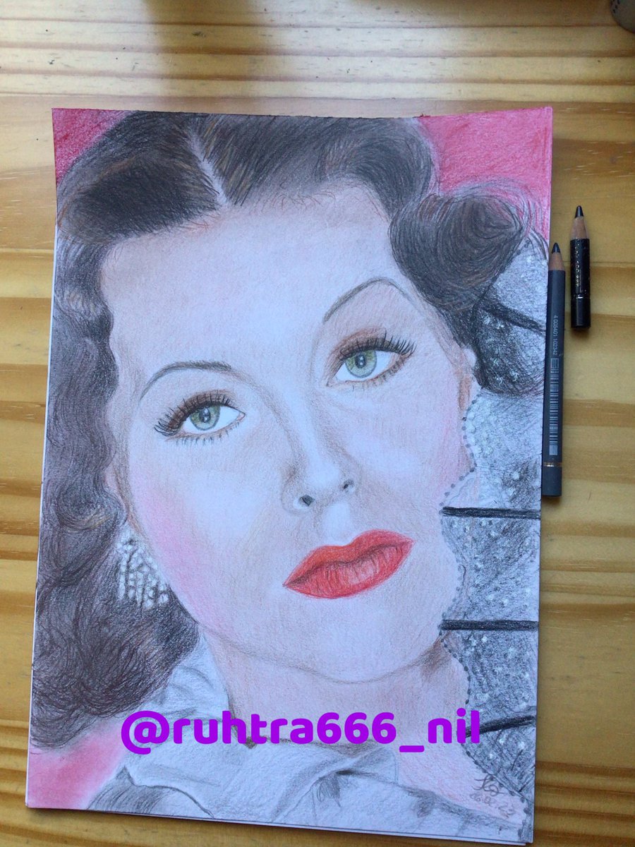 My #drawing of #beautifulactress #HedyLamarr is finished. #portaitdrawing #pencilportrait #coloredpencil #myart #ArtistOnTwitter