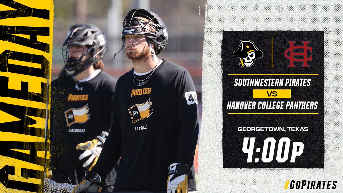 #GAMEDAY | <a href="/SUPiratesMLAX/">Southwestern MLAX</a>
🆚<a href="/HanoverMLAX/">Hanover M Lacrosse</a>
⏰ 4:00 PM
📍Georgetown, Texas
📺 portal.stretchinternet.com/swu/
📊 portal.stretchinternet.com/swu/