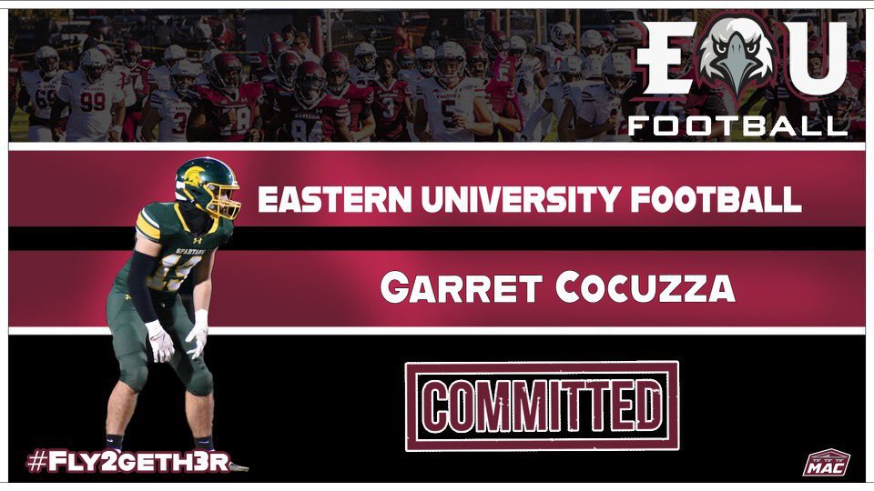 CoachWright_12's tweet photo. Congratulations to @SaintMarksHS Senior, Garret Coccuza ‘23, on furthering his education and football career at @EasternU! We look forward to seeing you on the field for @EUEaglesFB!🔰🦅 https://t.co/WVhJa5XJP8