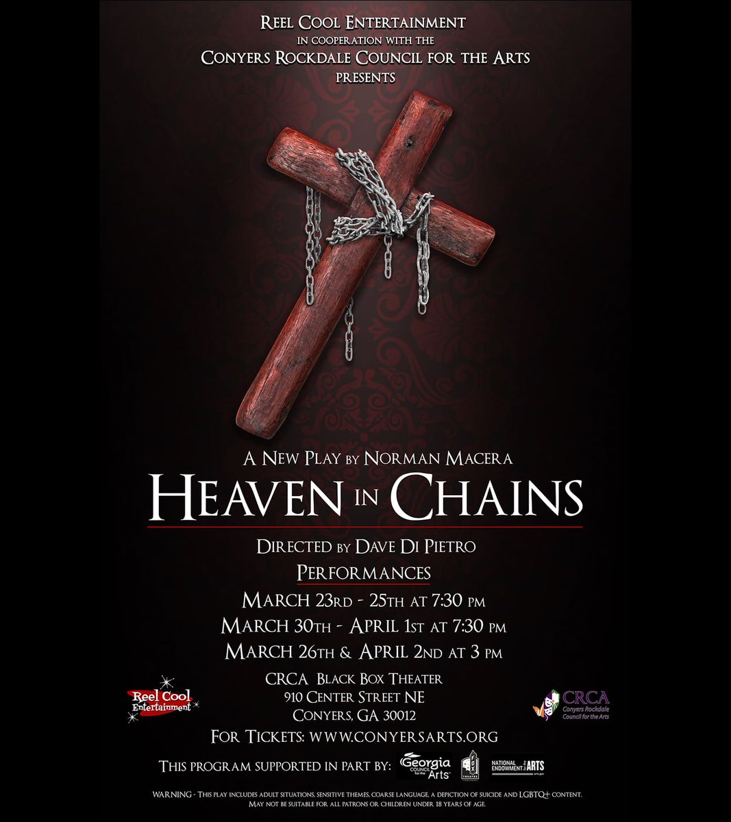 Actors Chauncy Scruggs, Bill Wolski and Aavyn Lee get ready to perform in the world premiere play,  Heaven in Chains at the CRCA Theater in Conyers, GA.  Tickets on sale at conyersarts.org