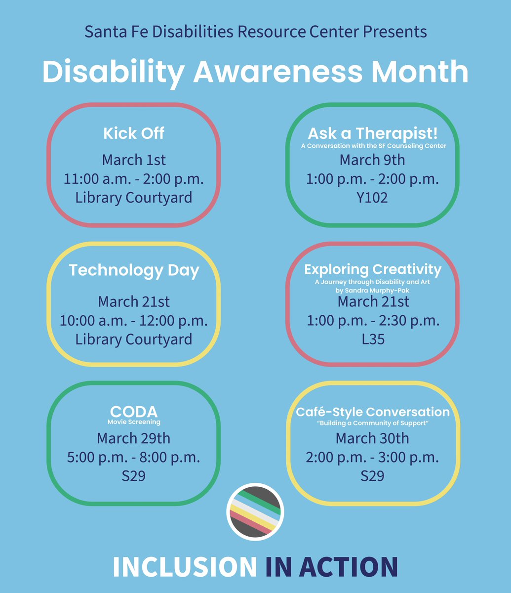 SFStudentLife's tweet photo. Join us to celebrate the Disability Awareness Month Kick-Off on Wednesday, March 1, from 11 a.m. to 2 p.m. at the  Library Courtyard. It's a great opportunity to learn about disability identity and history. There will be community organizations, games, goodie bags, and pizza! https://t.co/PWctPloE4i