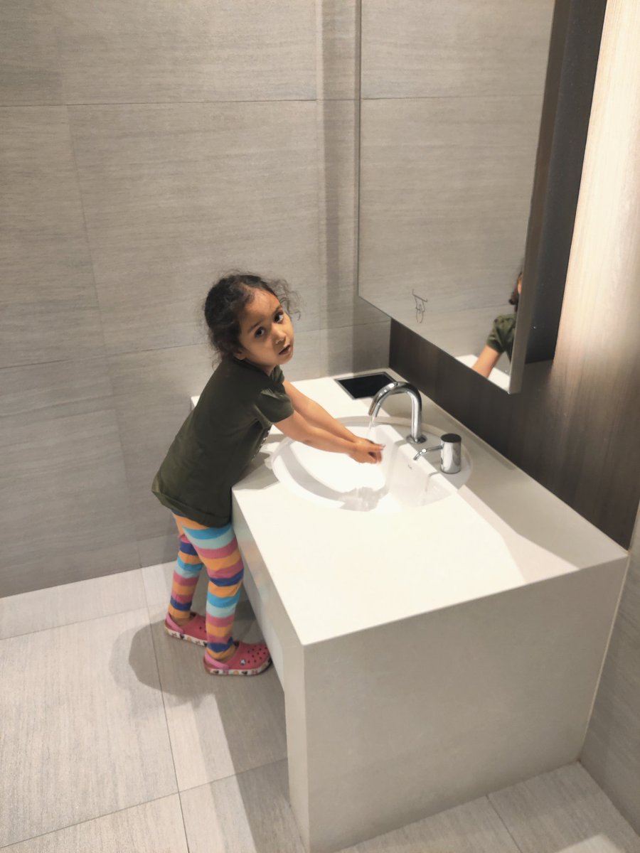 shivigl's tweet photo. Not the perfect pic of my kiddo but recent trip to Singapore was super comfortable for her with low height basins!! Time to get these in India ? @AAI_Official @DoC_GoI @PiyushGoyal https://t.co/Lxu5bX9uHZ