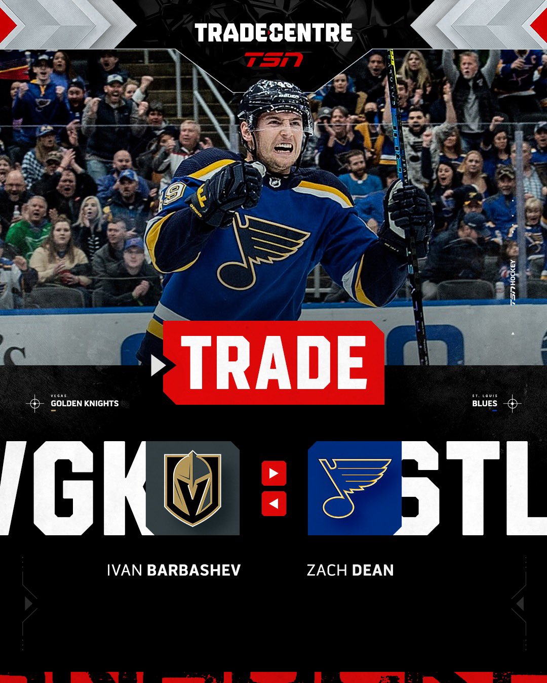 Golden Knights acquire centre Ivan Barbashev from Blues