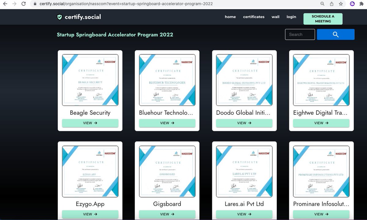 rickyjacob's tweet photo. Startups part of the Startup Springboard Accelerator Program 2022 by @nasscom , in partnership with Kerala Startup Mission @startup_mission received their certificates as NFTs powered by @CertifySocial

cc @NASSCOMStartUps 

link: https://t.co/1WMUy9mp1W

#NFT #certificates #web3 https://t.co/c9fWGgd5ma