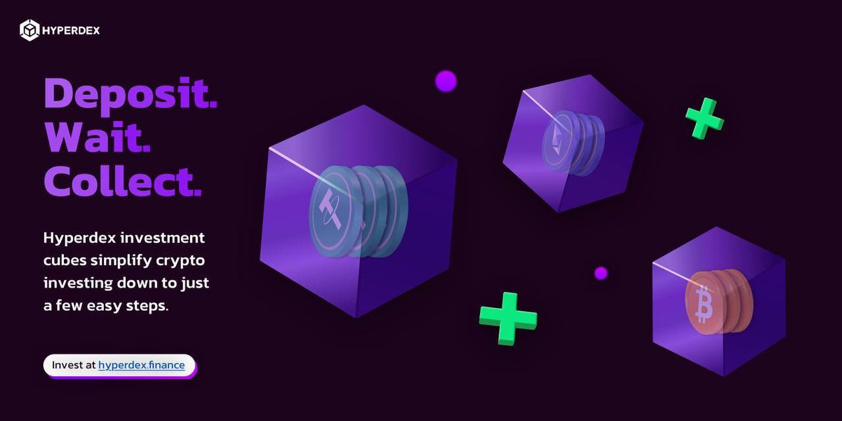 #Hyperdex Cubes are investment strategies simplified down to just a few clicks 🤩

All you have to do is: 
1️⃣ Deposit into a cube 
2️⃣ Wait for expiration 
3️⃣ Collect your profit 

Currently available for #BTC,#ETH, BUSD, XLM, and more…

Learn more at hyperdex.finance 📲