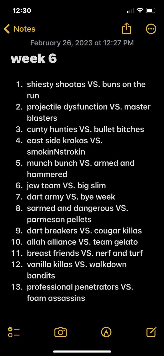 shsnerf23's tweet photo. pool play week 6 https://t.co/JpOCF2xDaD