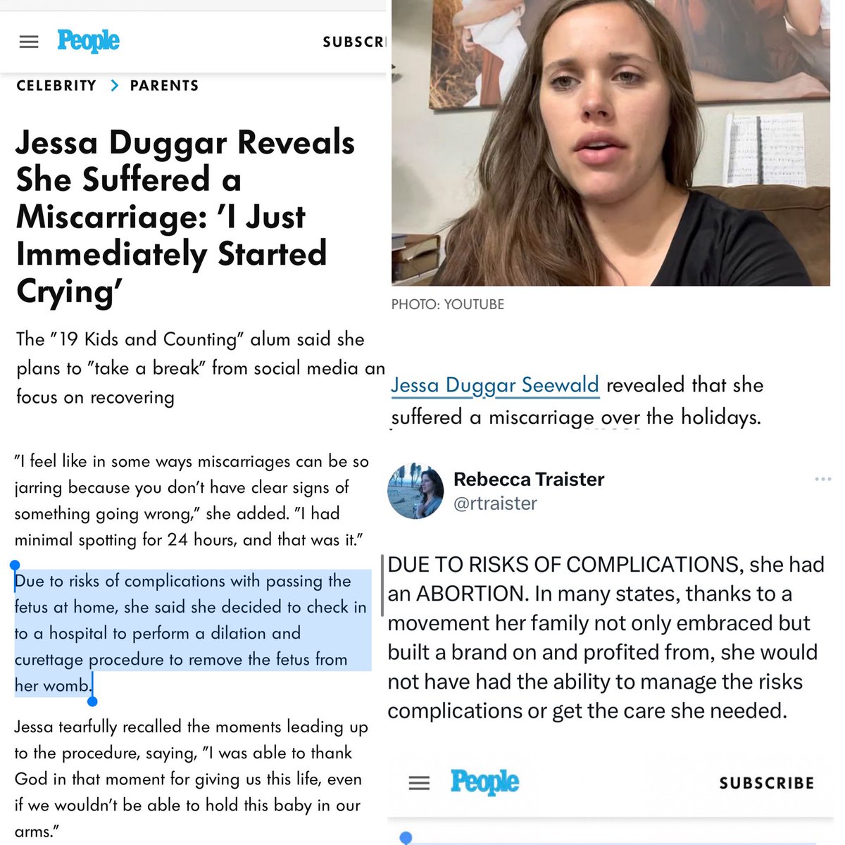 TheTNHoller's tweet image. ICYMI — Jessa Duggar of the famously anti-abortion Duggar family had an abortion due to “risks of complications”, which is now ILLEGAL IN TENNESSEE thanks to folks like her. #ForcedBirthState #NoExceptions 
people.com/parents/jessa-…