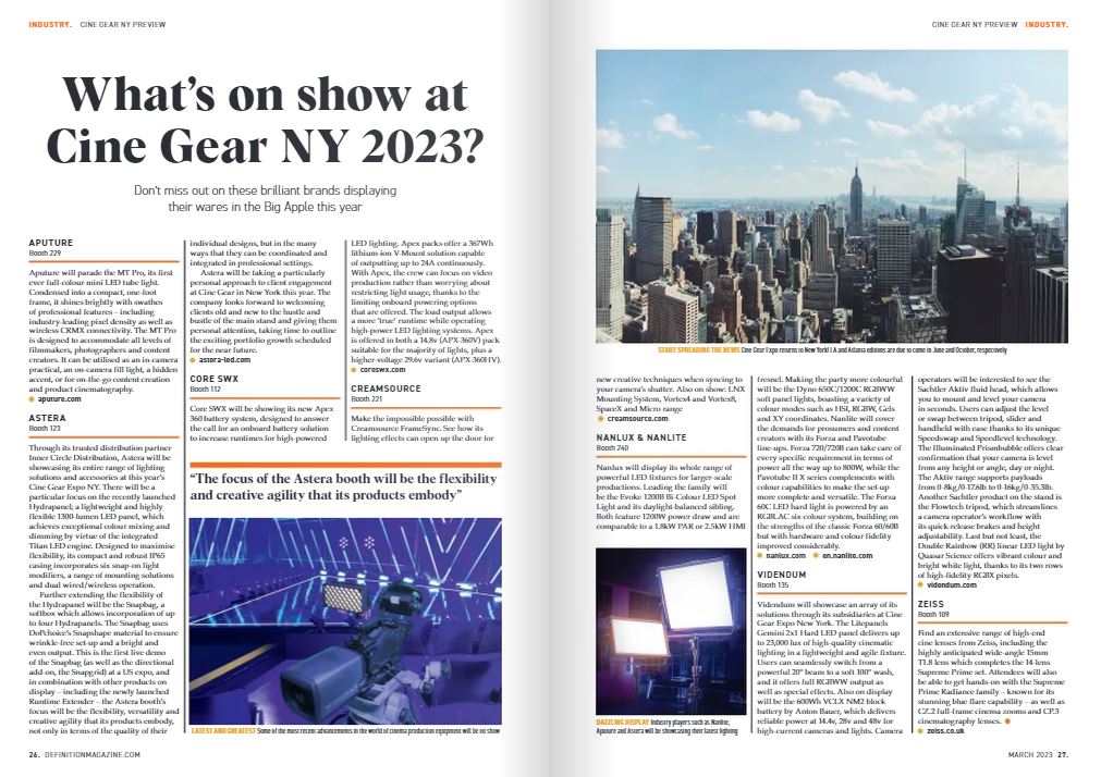 CineGearExpo's tweet photo. CHECK OUT THE WRITE UP ON CINE GEAR EXPO NY IN DEFINITION MARCH 2023 NEWSLETTER!
https://t.co/DGdJcQX7l1
#2023CINEGEAREXPONY #APUTURE #ASTERA #CORESWX #CREAMSOURCE #NANLUX&NANLITE #VIDENDUM #ZEISS #LED #LIGHT #PROFESSIONAL #LIGHTING #BATTERY #POWER #CAMERA #PRODUCTIONS #COLOR https://t.co/rw8jwFYv1C