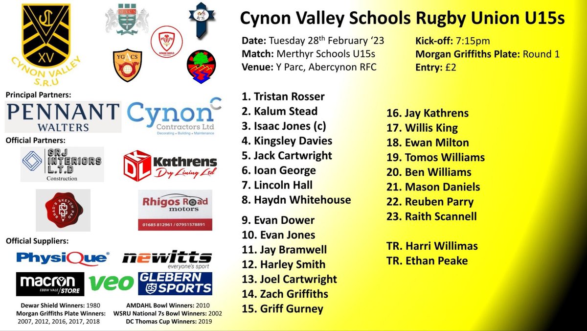 Abercynon16s's tweet photo. ⚫️🔴 We will be hosting the Morgan Griffiths plate clash between @CVSRU & @rugby_msr Tuesday night 7:15pm KO.
Good luck to both teams #Ymlaen #Dewarrugby #Morgangriffithsplate 🏉🟡⚫️🔵🟣 https://t.co/dIUboH7tN0