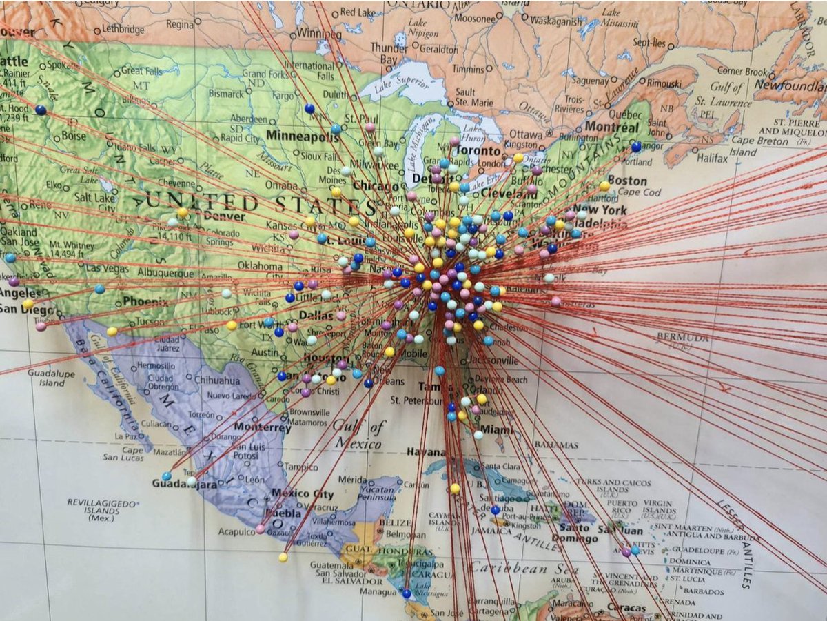 InfectiousDz's tweet photo. One unvaccinated person attended a spiritual revival Feb 18th at Asbury University which 50-75K people are thought to have attended. One participant mapped the travel of the many participants. The close up below, the world map in the next tweet:
https://t.co/aFtcRQe3mL https://t.co/Twuhfc1kX3
