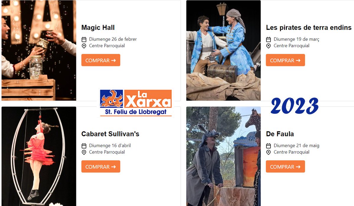 Heu vist la programació de la primera part del 41è cicle d'#espectaclesfamiliars a #santfeliu?

<a href="/JordiQuimera/">Jordi Quimera</a> , Cia. #Sgratta,  #circlos i <a href="/laguilla1/">La Guilla Teatre</a> 
ens portaran màgia, teatre, circ i titelles!! No us ho perdeu!!

🎟️Entrades a: entrades.xarxasantfeliu.com

#SaveTheDate