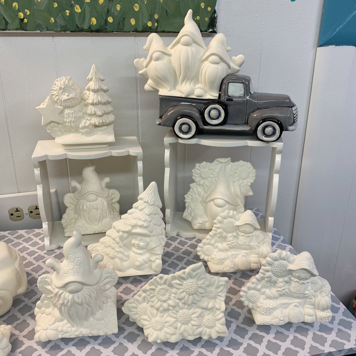 Trucks with seasonal Toppers are All the rage this year!!  Come on in to paint yourself or special order one to be painted by me!   $25 trucks and $15-$18 toppers if you paint yourself.   #truck #ceramics #pyop #Creative