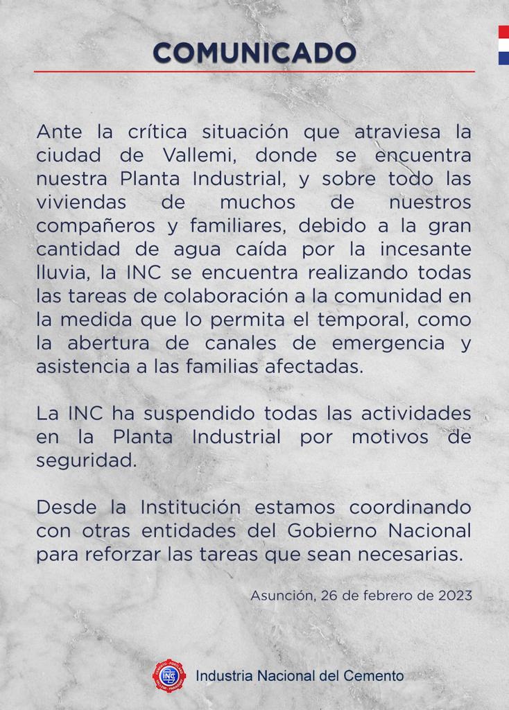 rnpy920am's tweet photo. ⚠️ Comunicado de @INCParaguay ante intensas lluvias en la zona de Vallemí
⬇️ https://t.co/WrobYaOKqP