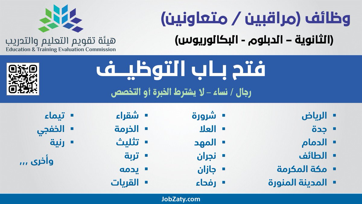 JobZatyCom's tweet photo. 🔴 مراقبين ومتعاونين (#هيئة_حكومية) للثانوية فأعلى:

▪️ لا يشترط الخبرة أو التخصص.
▪️ الثانوي، دبلوم، بكالوريوس.
▪️ دوام جزئي و كامل.
▪️ جميع المناطق.
▪️ للجنسين.

⭐️ هيئة تقويم التعليم تُعلن #وظائف متعددة، في أكثر من (20) مدينة بمختلف المناطق.

تفاصيل (https://t.co/OiXrGNMLDg)
- https://t.co/Lyq66yJ7u7
