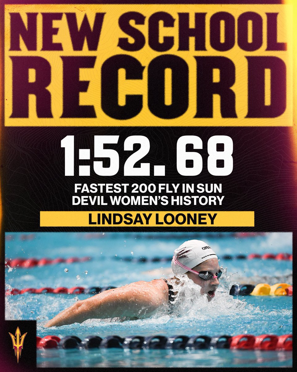 ASUSwimDive's tweet photo. .@Looney_LJ was cruising last night ⚡️

She’s got a new 200 fly school record to prove it. https://t.co/ZVP31e50pV