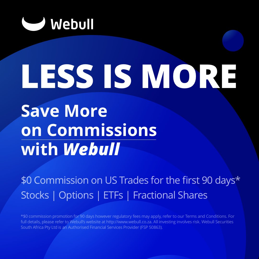 LESS IS MORE.

[Welcome Offer] webullza.onelink.me/JN1U/bwktbrul

*Terms and Conditions apply. For detailed terms and conditions please refer to webull.co.za. Webull SA is an authorised FSP -  50863.

#webull #usstock #usmarket #commissions