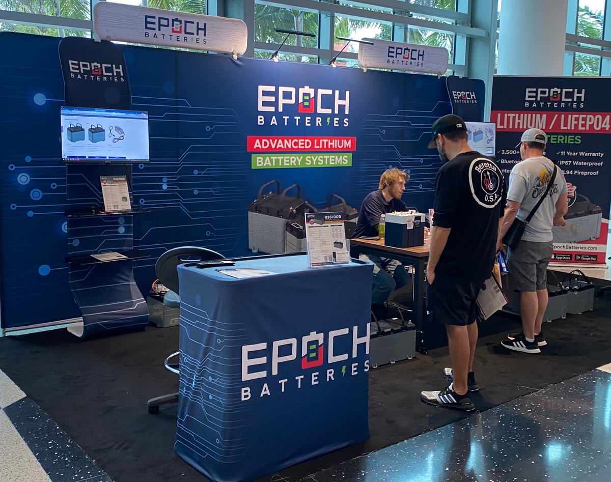 EpochBatteries's tweet photo. Just want to say thanks to everyone who stopped by our booth at the Miami International Boat Show. We had a great time meeting with everyone and showcasing some of our latest creations. Thanks again for the great conversations. Hope to see you all again at the next show. https://t.co/dWwNM8g0X5