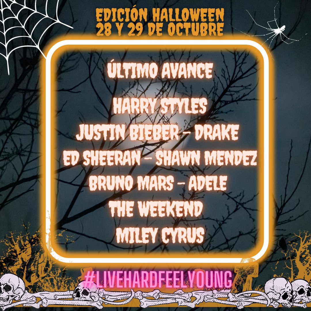 HardandYoungesp's tweet photo. ÚLTIMO AVANCE DEL CARTEL DE LA EDICIÓN DE HALLOWEEN 🎃🕸️🕷️

¡TE LO PASARÁ LAS DE MIEDOOO!🎃☠️
#harrystyles #drake #halloween #digitalUMkt
#livehardfeelyoung https://t.co/pAkg9aqsW4