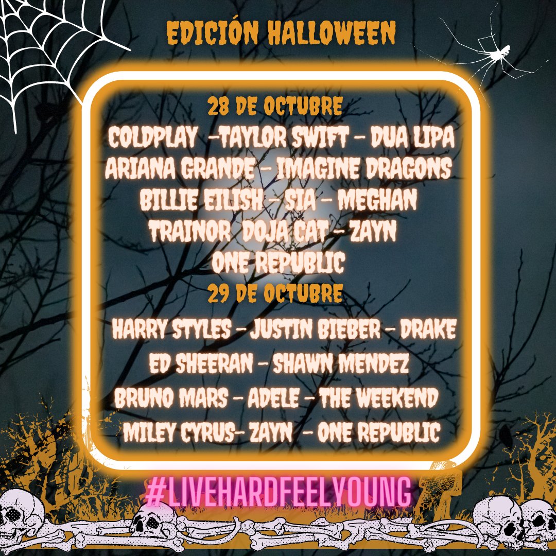 HardandYoungesp's tweet photo. CARTEL DEFINITIVO DE NUESTRO FESTIVAL EDICIÓN HALLOWEEN. 🎃🦇
ENTRADAS DISPONIBLES EN NUESTRA WEB.
#livehardfeelyoung #fest #music #digitalumkt https://t.co/mlodRU3d9z