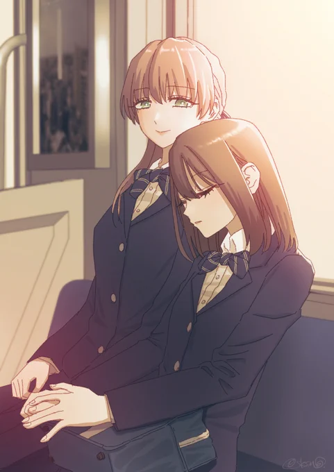 ただ肩を貸すだけという日も、たまには。 #創作百合 