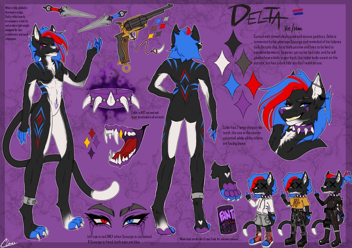 DeltaScourgecat's tweet image. Well, it's time for a new pin, this is my catboy Delta and this is his new reference sheet by @KillerCinn I've had him for over 5 years and he finally got some massive additions and changes. This is most likely the design I will use going forward and for a furrsuit someday!