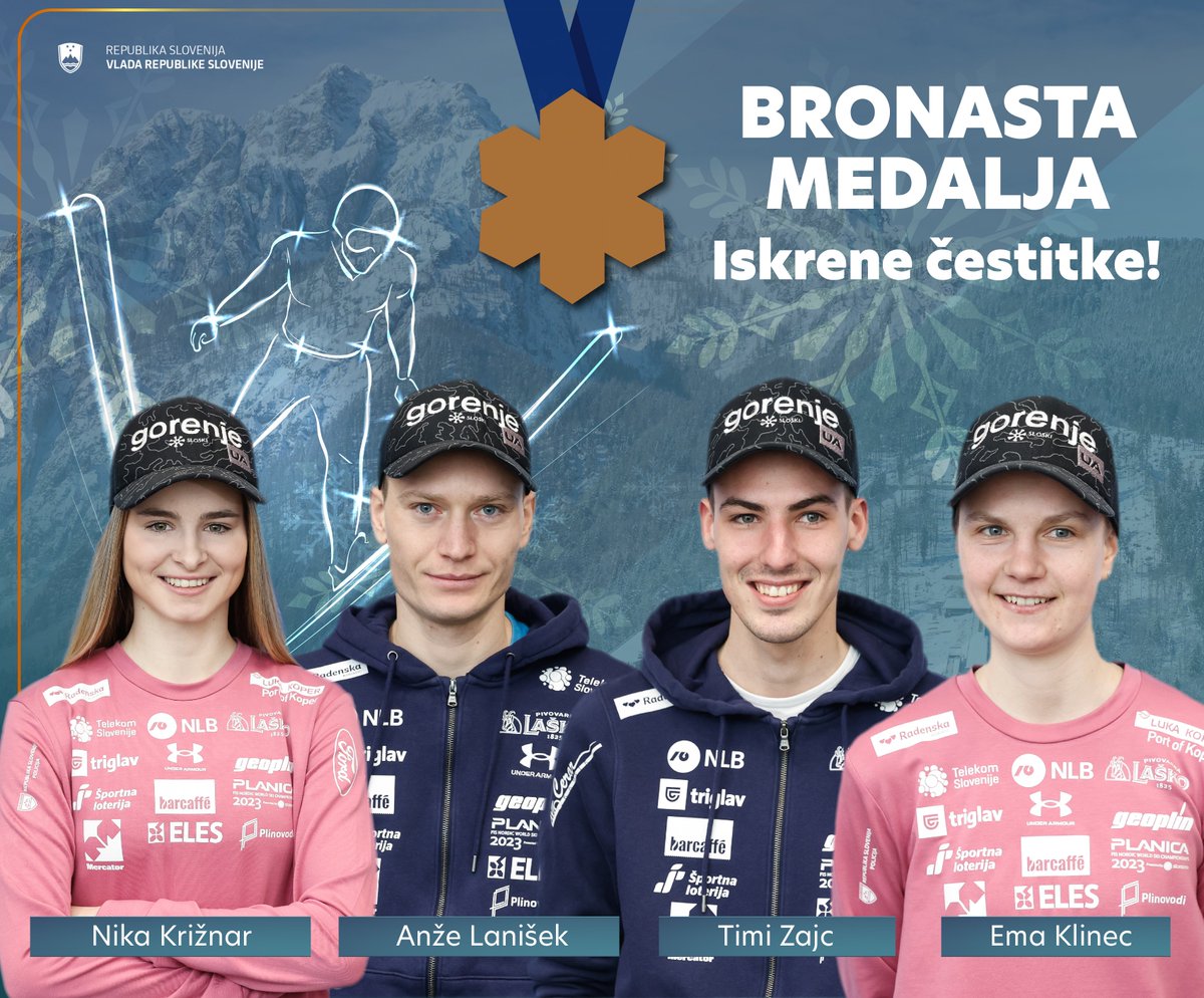 👏 Bravo 🇸🇮! Iskrene čestitke celotni ekipi za zasluženo 🥉 medaljo! @PlanicaNordic @SloskiSZS 💪👍#EUSport 