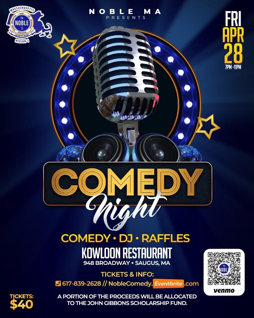 NOBLEMassachus1's tweet photo. Come join NOBLE MA for an evening of comedy, music, and food! Tickets can be purchased at Eventbrite or Venmo. #noblema https://t.co/J7jkFjLM4q