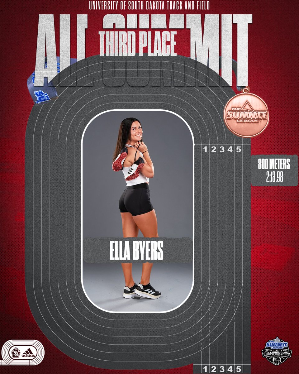 A double-bronze day for Byers. 🤩

Women's 800 meters
🥉 Ella Byers, 2:13.98
4. Madison Jochum, 2:14.48

#GoYotes x #WeAreSouthDakota  🐾