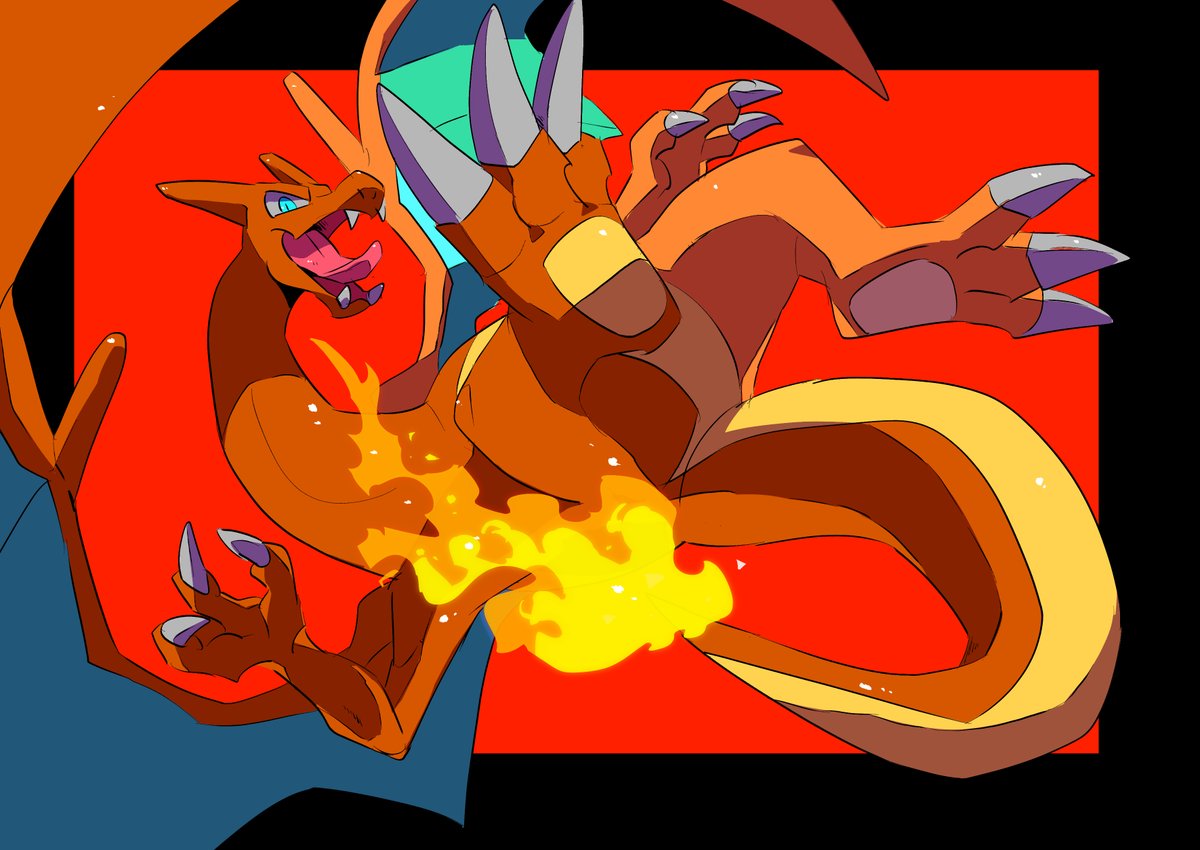 charizard pokemon (creature) no humans flame-tipped tail open mouth fire solo claws  illustration images