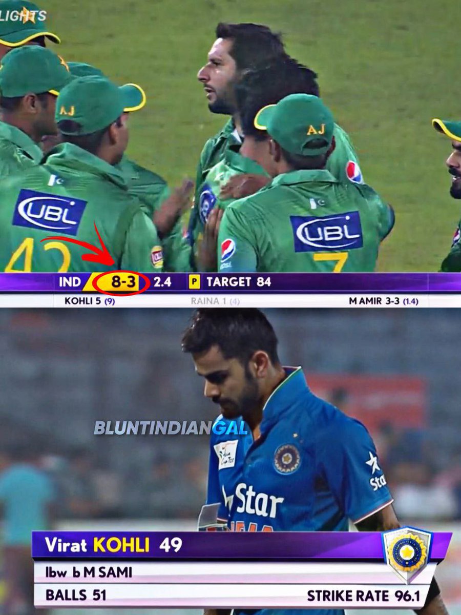 BluntIndianGal's tweet photo. From 8/3 to scoring 57% of team runs.
Scores of openers were 0(1) &amp; 0(2).

On this day in 2016, Virat Kohli scored 49(51) vs Pak in Asia Cup, got out on a wrong decision and missed well deserved half century! https://t.co/klXPgUftSf