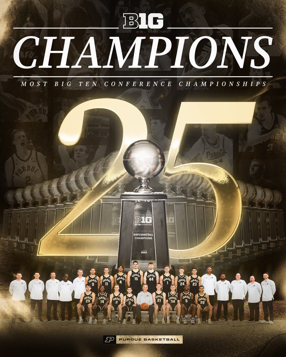 Purdue Men's Basketball (@boilerball) on Twitter photo ๐๐๐๐๐๐๐๐๐๐๐๐๐๐๐๐๐๐๐๐๐๐๐๐๐
For the 25th timeโฆ
YOUR BOILERMAKERS ARE BIG TEN CHAMPIONS!
๐ The most titles in <a href="/B1GMBBall/">Big Ten Men's Basketball</a> history! ๐๐๐๐๐๐๐๐๐๐๐๐๐๐๐๐๐๐๐๐๐๐๐๐๐
For the 25th timeโฆ
YOUR BOILERMAKERS ARE BIG TEN CHAMPIONS!
๐ The most titles in <a href="/B1GMBBall/">Big Ten Men's Basketball</a> history!