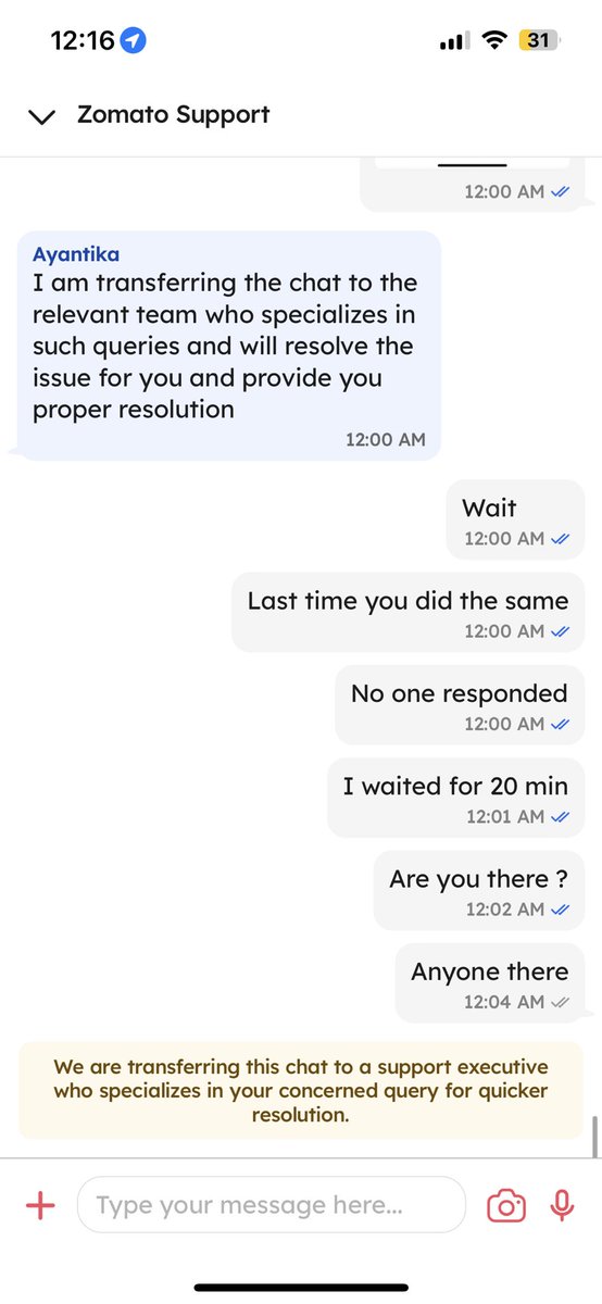 BakliwalSahil's tweet photo. Zomato customer service is too poor. They leave customer hanging during the chat
They loot your money and wont even respond.
#Zomatoisfraud
@zomato @zomatocare  @zomatoindia https://t.co/59nu5cf8ii