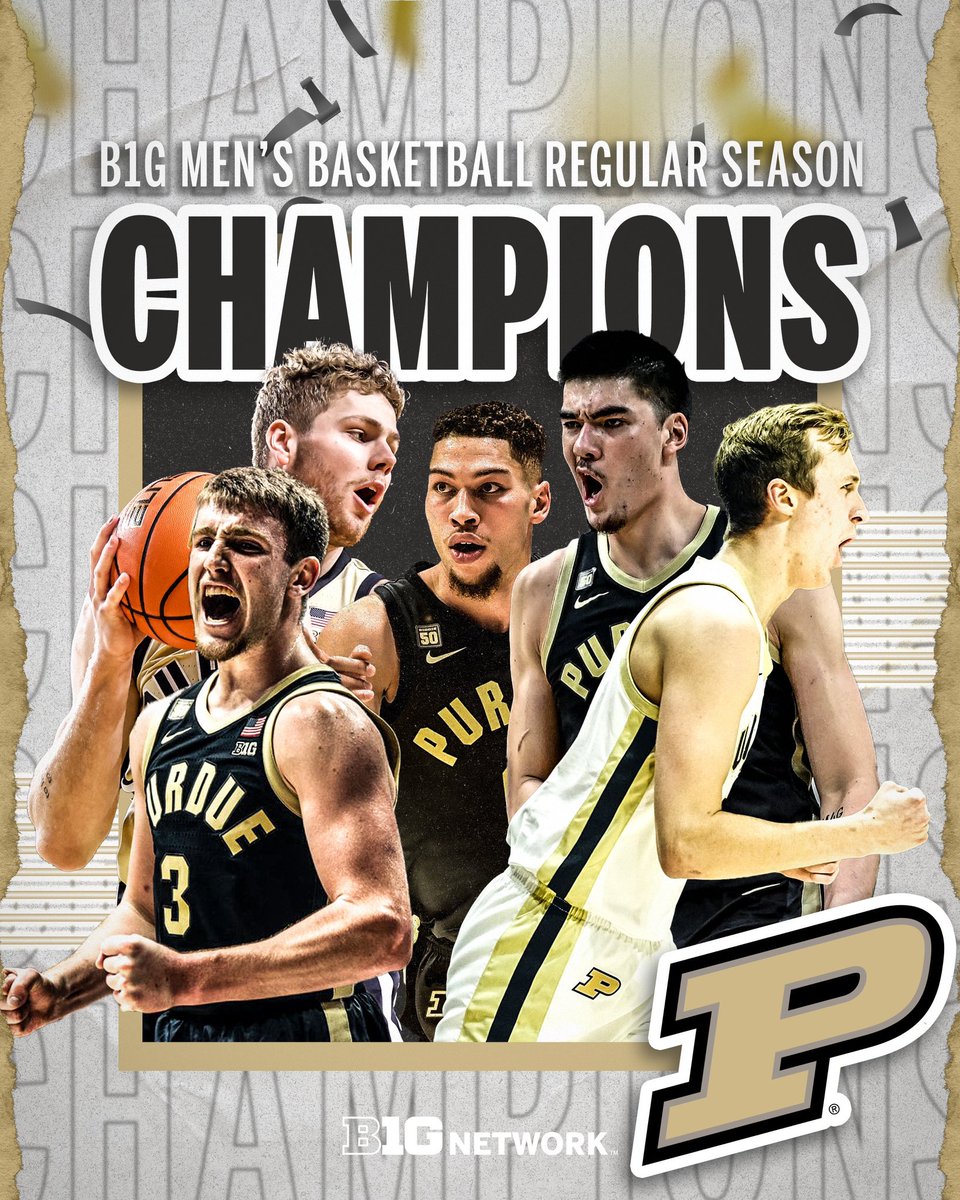 BigTenNetwork's tweet photo. Big Ten Champions 🏆

@BoilerBall clinched a share of the @B1GMBBall title today. 💥 https://t.co/c504Rjokut