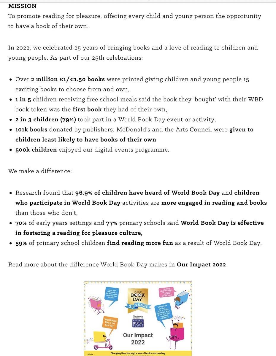 Alibrarylady's tweet photo. #WorldBookDay isn’t only about the dressing up. For many children their #WBD book will be the first book of their very own. 

You can read more about what is achieved by reading this report. @WorldBookDayUK 

2022 Impact Report  https://t.co/06sHK5WiPR https://t.co/IheRb7A3gb