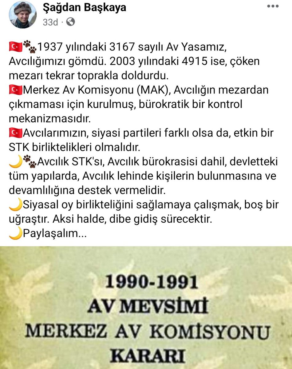 5. ve 12. Maddeler koyduğunuz yasağın karşılığı değildir. Ohal ilan edilen yerde avı yasaklayabilirsiniz ancak,derhal
Türkiye geneli için
#hukuksuzavyasağınıkaldırın 
<a href="/VahitKirisci/">Prof.Dr.Vahit Kirişci</a> 
<a href="/DKMP1Bolge/">DoğaKorumaMilliParklar 1.Bölge</a> 
<a href="/Dkmp2BolgeBursa/">DKMP 2.Bölge Bursa</a> 
<a href="/DKMPAnkara/">DKMP 9. BOLGE ANKARA</a> 
<a href="/dkmpbolge10/">DKMP 10. Bölge Müdürlüğü</a> 
<a href="/MPDairesi/">DKMP Milli Parklar</a> 
<a href="/DKMP11bolge/">DKMP 11.Bölge Müdürlüğü</a>
