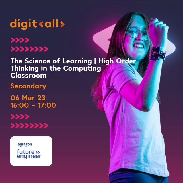 Join us on the 6th March for our  'The Science of Learning' event.

Book your space for this event now - bit.ly/the-science-of…

#digitall #digitallcharity #digitaltechnology #teachcoding  #digitallearning #secondaryteaching #secondaryteacher #ukschools