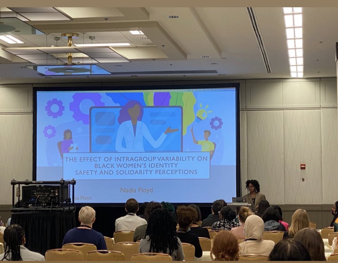 NadiaFloyd15's tweet photo. Thank you to @IndiaRJohnson @vderrick1025 &amp; to my advisor @EvaSPietri for my first ever talk on a symposium! Anotha thank you to (BLASPR) @Sakiera_Hudson @Ivuoma for creating a safe space for Black psychologists! All during Black History Month!!! 💛🤎 https://t.co/h1bI99FSBJ