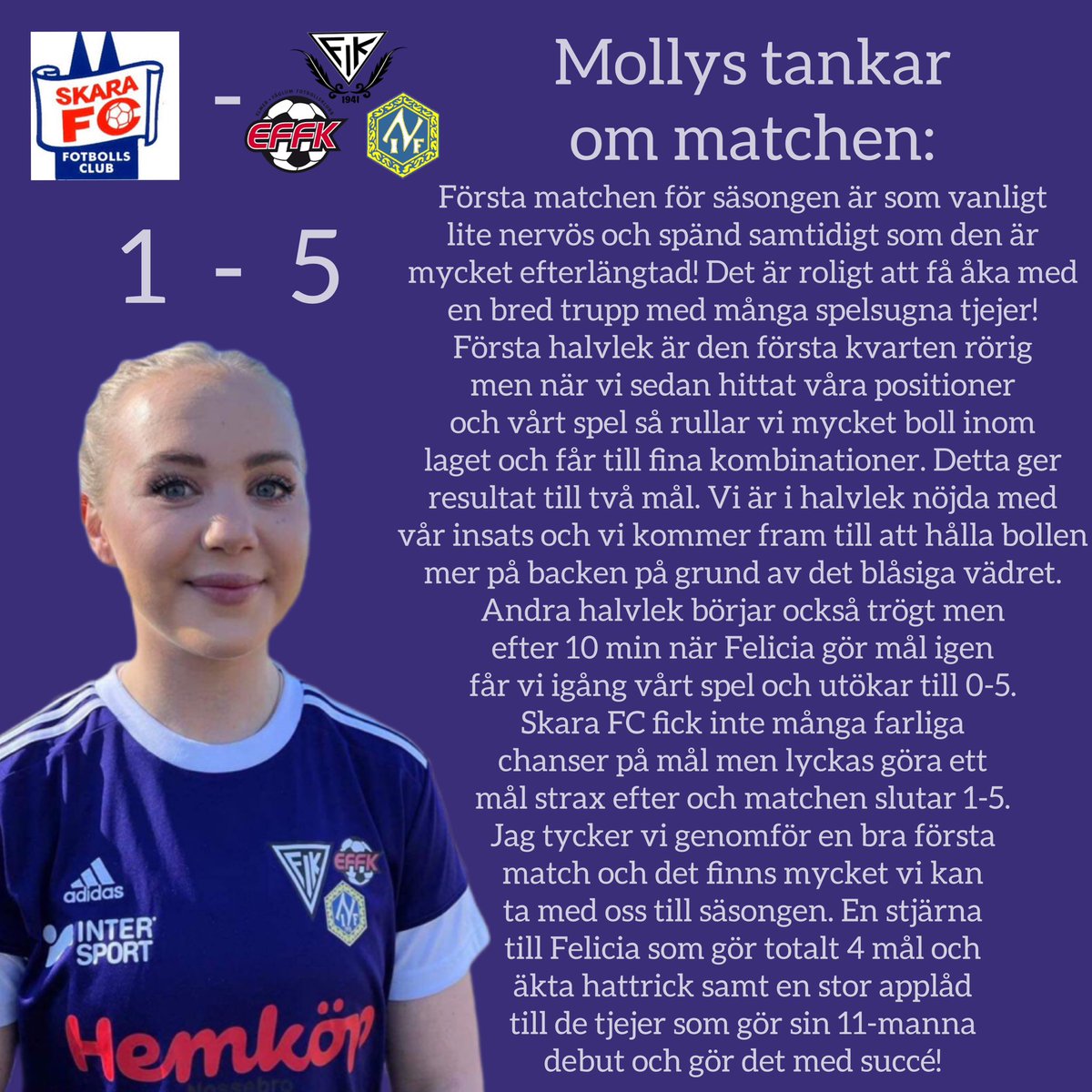 effkniffikdam's tweet photo. En go start på säsongen💪🏼 Fille gör 4 mål och Amalia 1⭐️ https://t.co/5qyPWdySHp