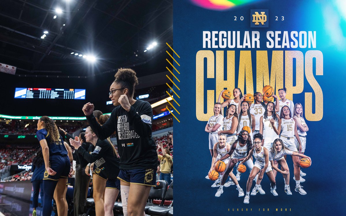 NOTRE DAME DOWNS LOUISVILLE TO WIN THE ACC REGULAR SEASON TITLE!

68-65 IRISH!

#GoIrish☘️