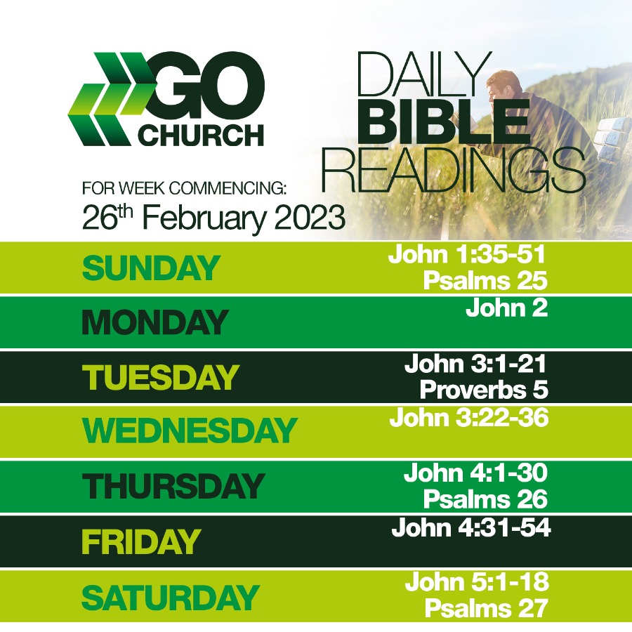 GoChurchB's tweet photo. Bible Reading Plan for week commencing Sunday 26 February, 2023. #gochurch #bradford #church #yourplace #lovegrowgoglorify #wordofgod #foodforlife #bible #dailybiblereading #readyourbible #getintotheword #getintothewordandgetthewordintoyou https://t.co/dFp8K07zca