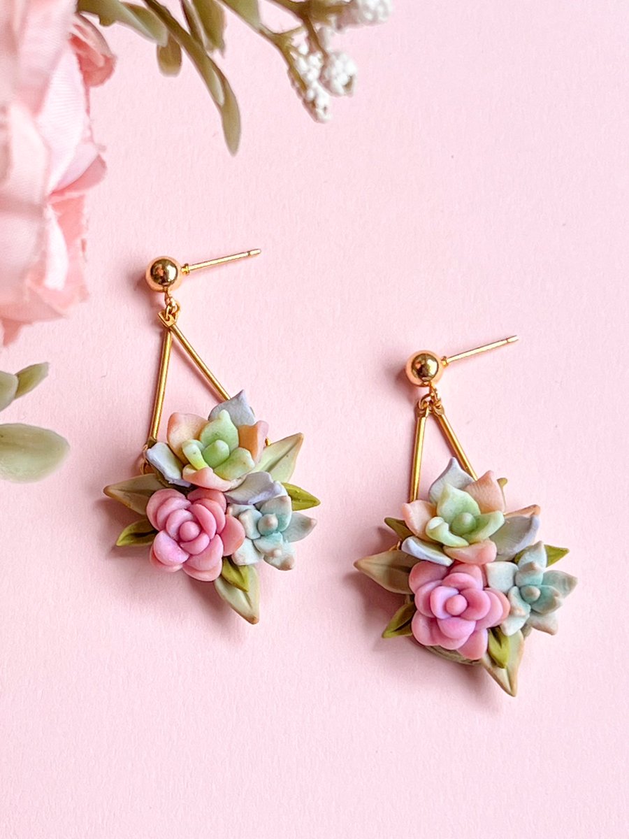 clayandrain's tweet photo. pastel hanging succulent earrings 🌸 https://t.co/mWf8hKRO8A